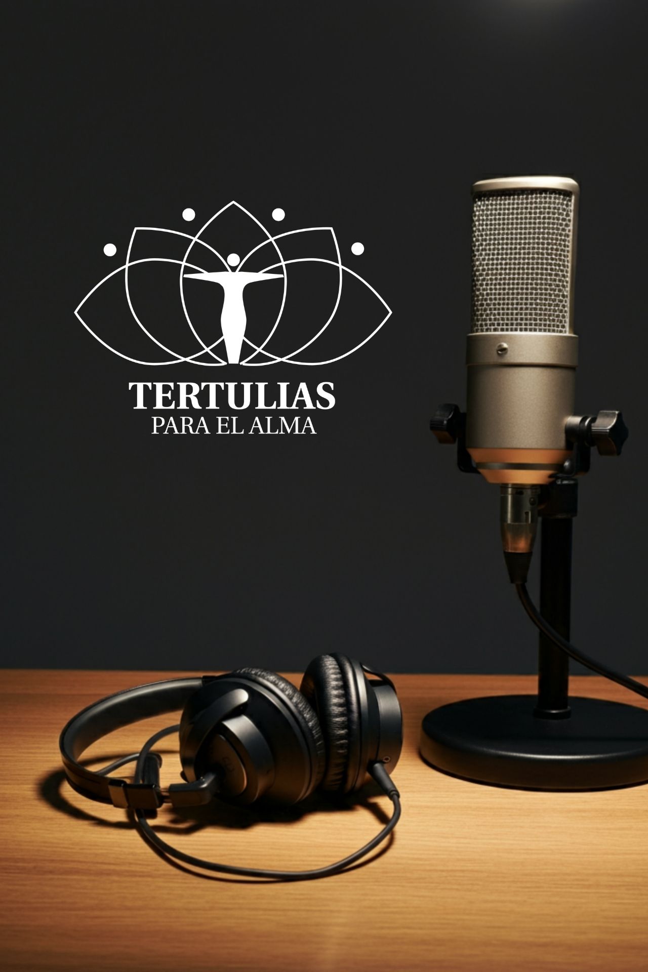 Micrófono con logotipo de la marca tertulias para el alma