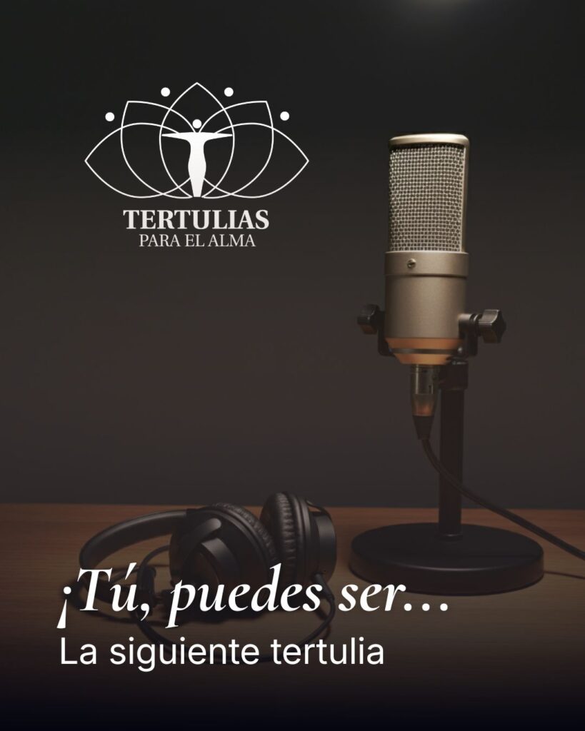 imagen de micrófono para grabar podcast con el logotipo de tertulias para el alma